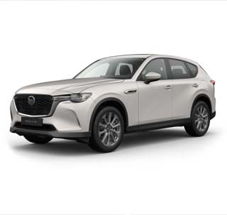 Der brandneue Mazda CX-60 in der Karosseriefarbe Sonic Silber und der Modellvariante Exclusive-Line