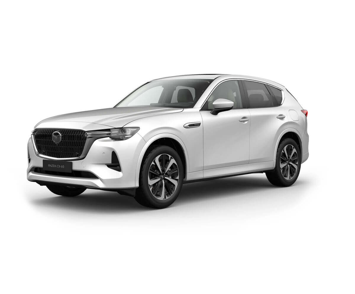 La All-New Mazda CX-60 en Rhodium White dans la gamme Takumi.