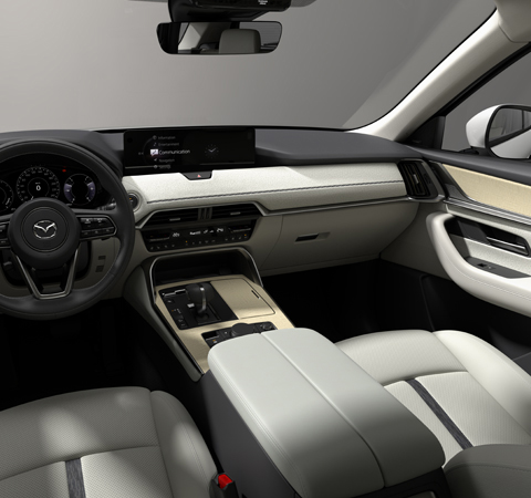 Wit lederen zetelbekleding in de All-New Mazda CX-60 Plug-in Hybride SUV.