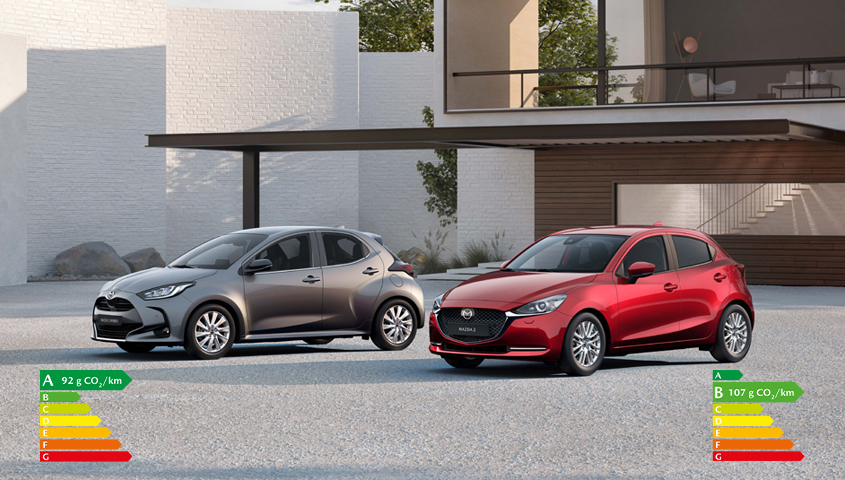 Mazda2 Soul Red Crystal and Mazda2 Hybrid Machine Gray