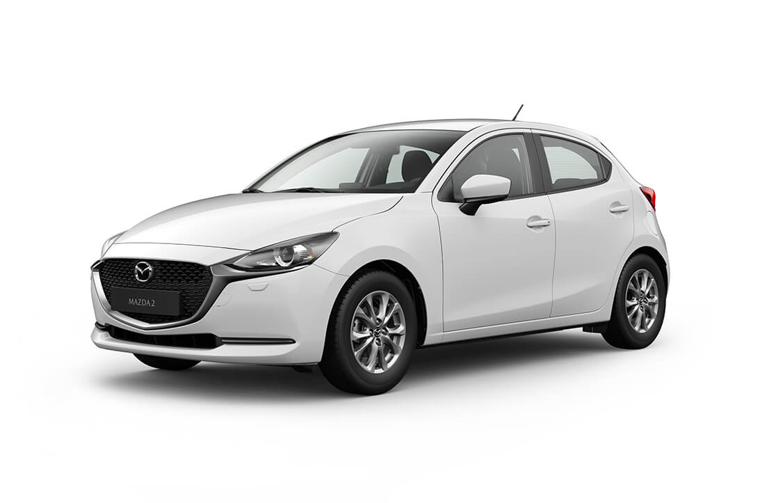 Mazda2 i färgen Artic White