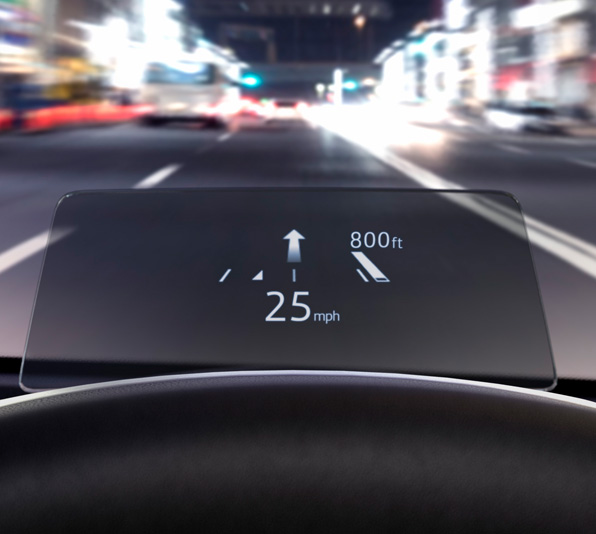 Mazda Active Driving Display projects speed and navigation commands onto the windscreen.