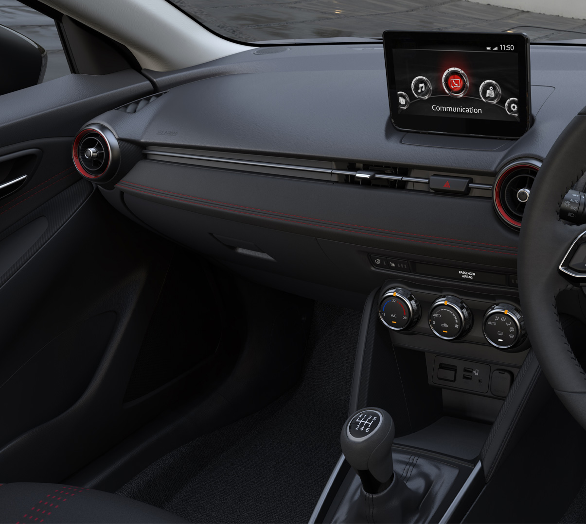 The 7-inch touchscreen inside Mazda2 supports wireless Apple CarPlay™ and Android Auto™