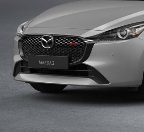 The bold new grille and front bumper of the Mazda2.