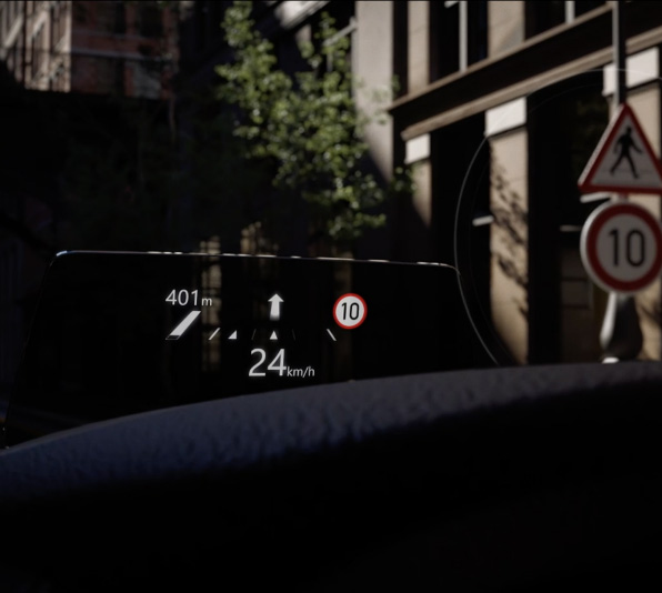 Mazda Active Driving Display projects speed and navigation commands onto the windscreen.