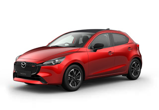 The Mazda2 in Soul Red Crystal exterior colour in the Homura-AKA grade