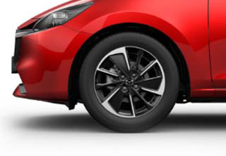 The 16” Alloy wheels Bright of the Mazda2 in the Homura-AKA grade