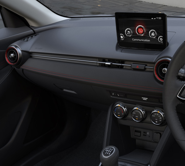 The 7-inch touchscreen inside Mazda2 supports wireless Apple CarPlay™ and Android Auto™