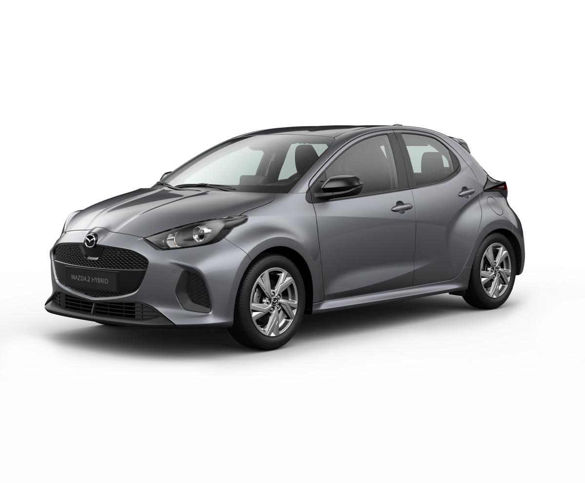 Mazda2 Hybrid i karrosserifarven Lead grey med Exclusive-line-udstyr