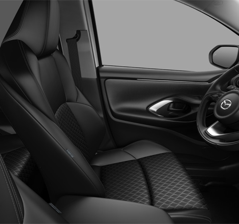 The Black Leather Seat of the Mazda2 Hybrid