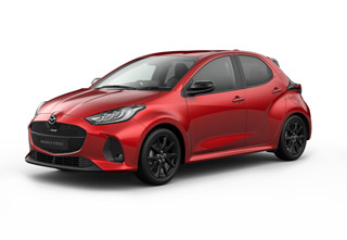 Mazda2 Hybrid in Formal Red body color in Homura Plus equipment