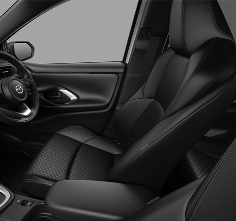 The Black Leather Seat of the Mazda2 Hybrid