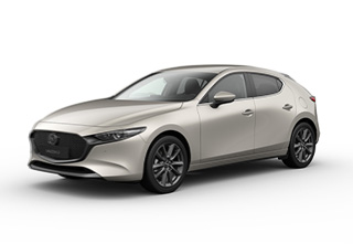 Mazda3 Hatchback in Platinum Quartz body color in the Exclusive-Line equipment level.