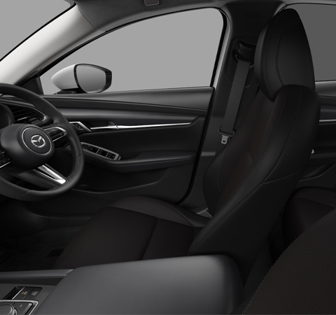 The Black cloth Seat of the Mazda3 Saloon.