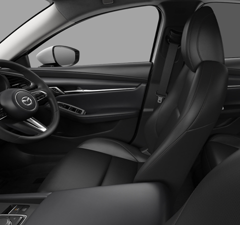 The Black Leather Seat of the Mazda3 Saloon.