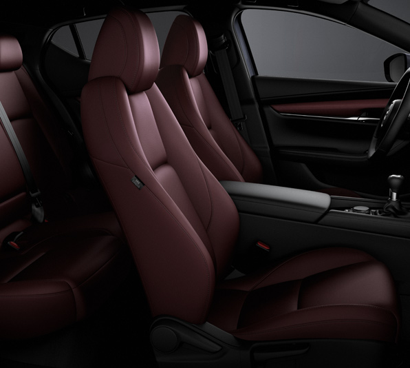 The four leather seats inside the Mazda3.