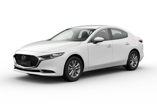 Mazda3 Седан в цвят на купето Arctic White с оборудване Prime-Line