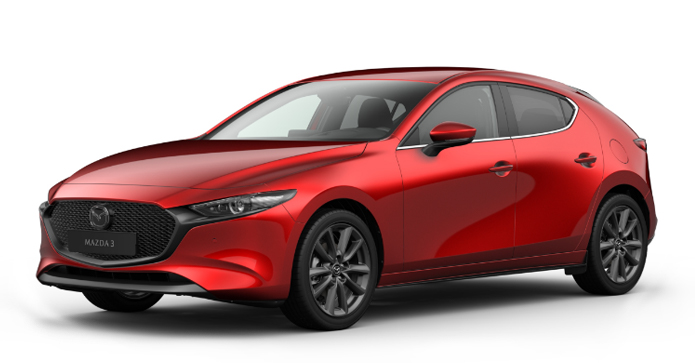 Mazda3 Hatchback v červené barvě Soul Red Crystal