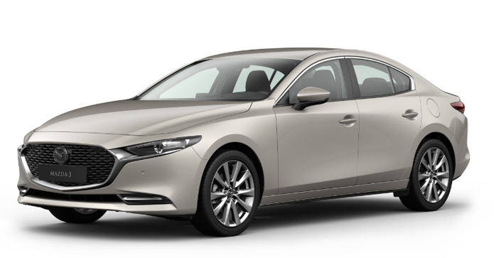 Mazda3 Sedan v platinové barvě Platinum Quartz