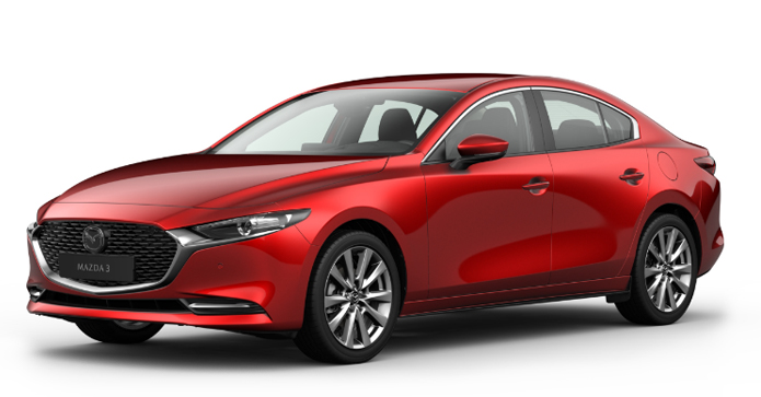 Mazda3 Sedan v červené barvě Soul Red Crystal