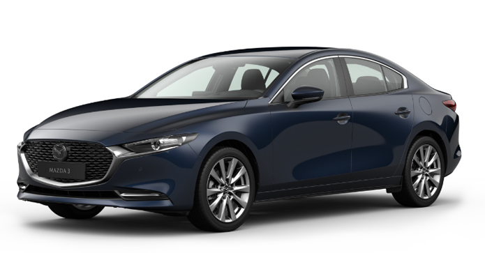 Mazda3 Sedan i farven Deep Crystal Blue