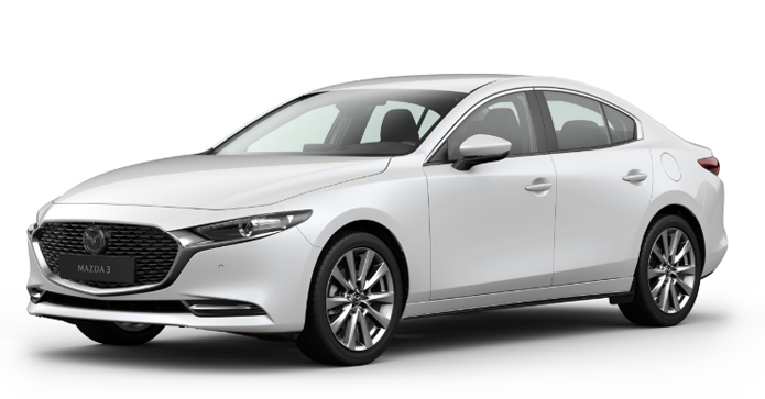 Mazda3 Sedan i farven Snowflake White