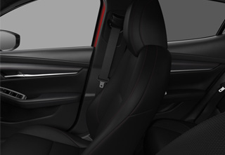 The Black Cloth Seats with Red Stitch in the Mazda3 Hatchback Homura equipment.