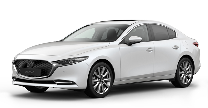 Mazda3 Saloon in Snow Flake White Pearl color