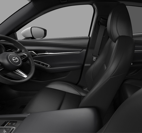 The Black Leather Seat of the Mazda3 hatchback.