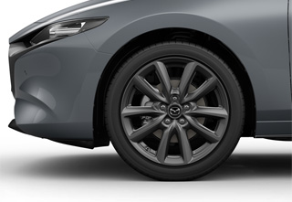 Jantes en alliage léger 18” grises sur la Mazda3 Hatchback avec niveau de revêtement de siège Centre-Line