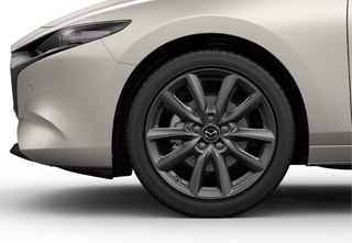 Jantes en alliage léger 18” grises sur la Mazda3 Hatchback avec niveau de revêtement de siège Exclusive-Line