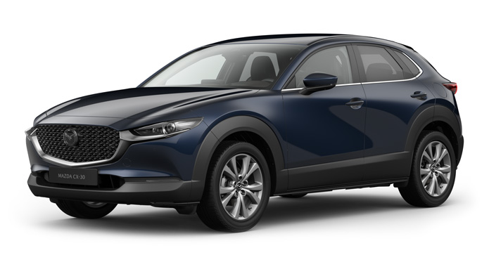 Mazda CX-30 în culoarea Deep Crystal Blue