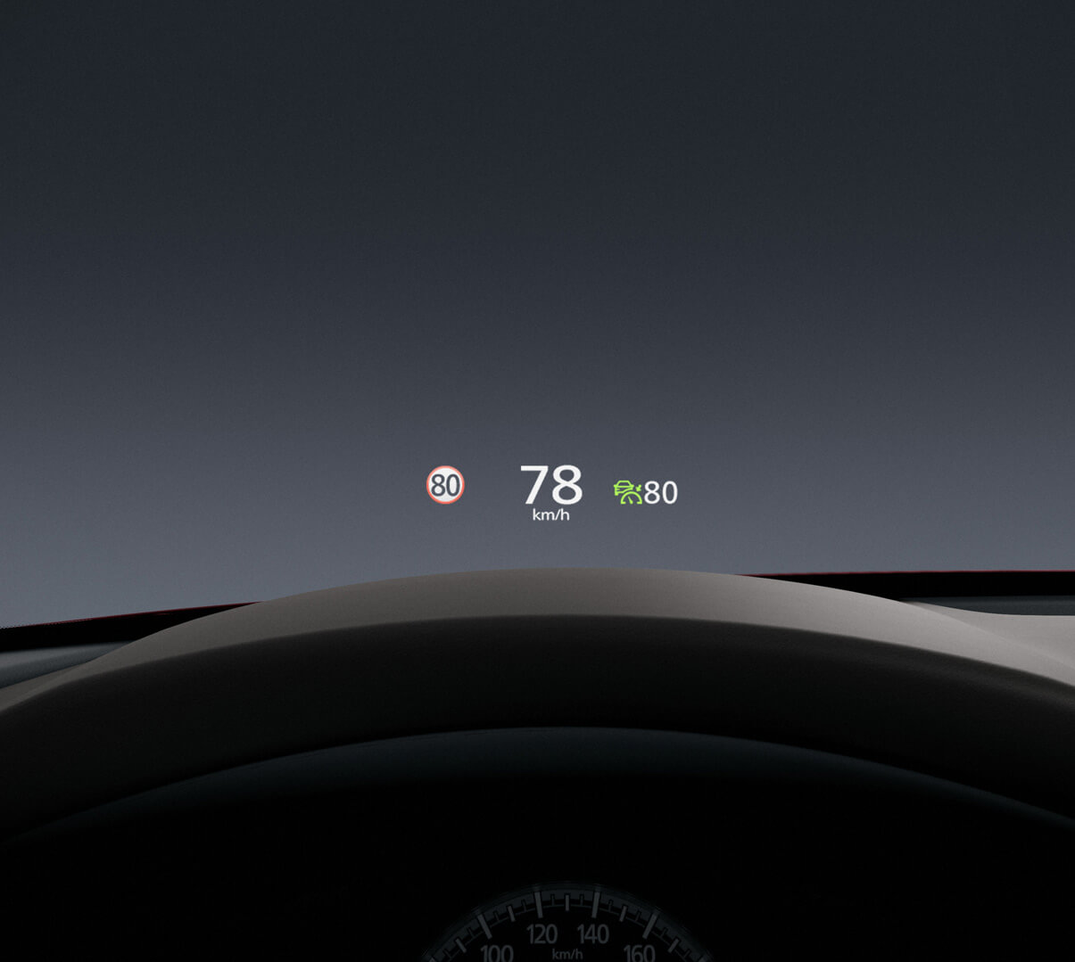 Das Mazda Head-up Display projiziert Geschwindigkeit und Navigationshinweise direkt auf die Windschutzscheibe.