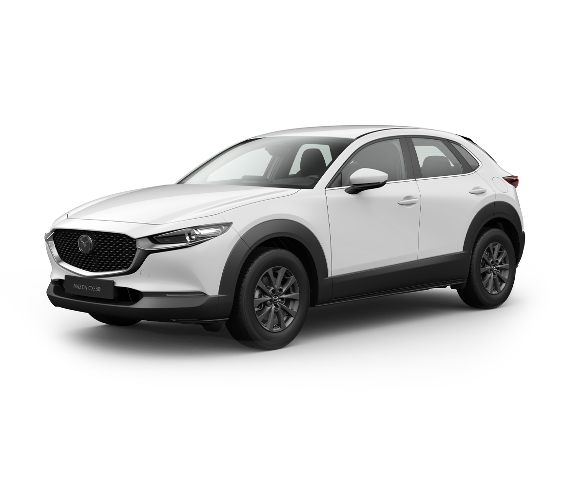 Mazda CX-30 in Arctic White in der Ausstattungsvariante Prime-Line