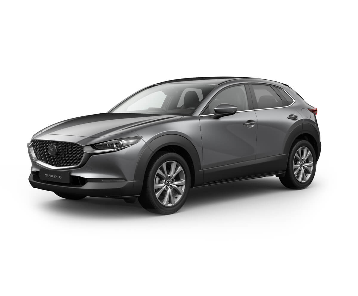 Το Mazda CX-30 σε χρώμα αμαξώματος Machine Grey στην έκδοση Exclusive-Line.