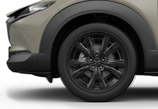 Llanta de aleación negra de 18 pulgadas en el acabado Nagisa del Mazda CX-30