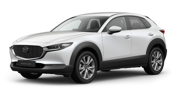 Mazda CX-30 v barvě Bílá Snowflake White