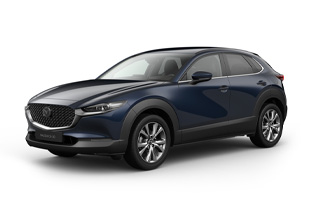 Mazda CX-30 in Deep Crystal Blue body color in Takumi equipment