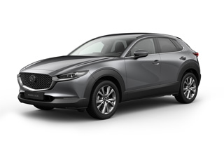 Mazda CX-30 i karrosserifarven Machine Grey med Exclusive-Line-udstyr