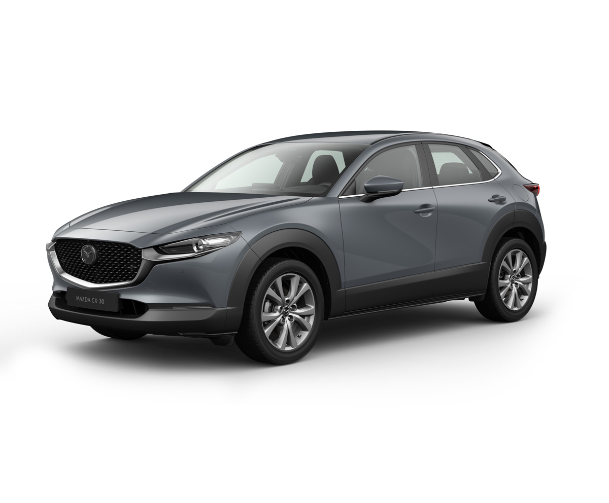 Mazda CX-30 in Polymetal Gray body color in Centre-Line equipment.