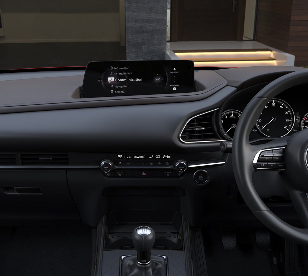 The new 10.25-inch touchscreen inside the Mazda CX-30 supports wireless Apple CarPlay and Android Auto.