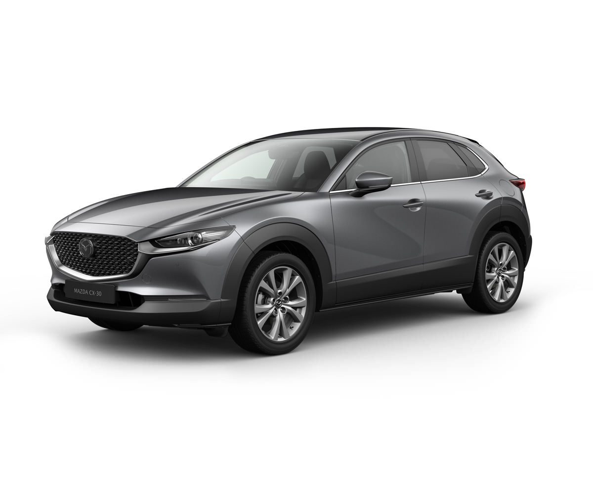 Mazda CX-30 in Machine Grey body color in the Exclusive-Line equipment level.