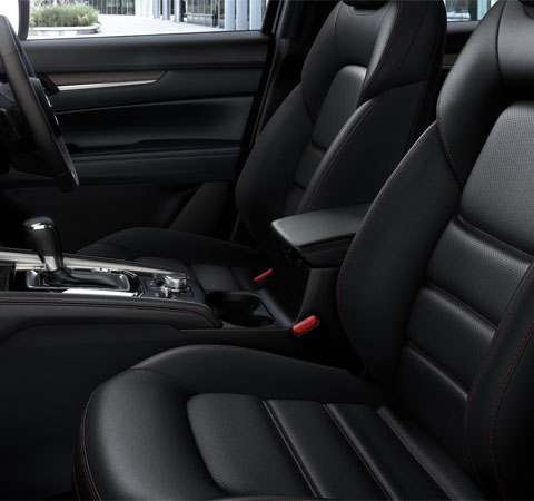 The black leather trim of the Mazda CX-5 with Red Stitching