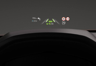The head-up display of the Exclusive-line grade of the all-new Mazda CX-60 Plug-In Hybrid SUV.
