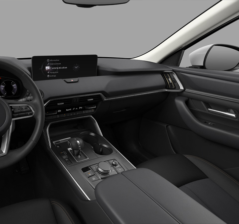 Jaunā uzlādējamā apvidus hibrīdautomobiļa Mazda CX-60 apdare ir no melna auduma.