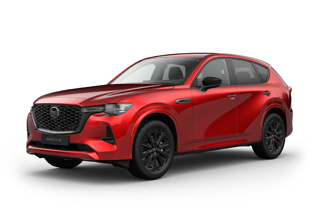 Den helt nye Mazda CX-60 i Soul Red Crystal udvendig farve i Homura-kvaliteten.