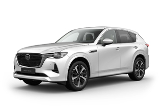 Den helt nye Mazda CX-60 i Rhodium White udvendig farve i Takumi-kvaliteten.