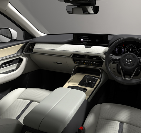 The white leather trim of the all-new Mazda CX-60 Plug-In Hybrid SUV.