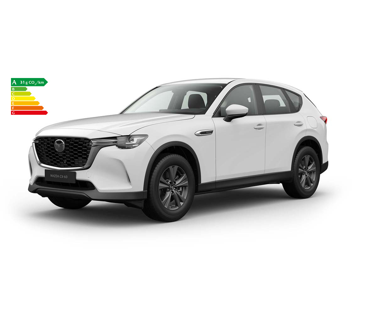 The all-new Mazda CX-60 in Arctic White exterior colour in the Prime-Line grade