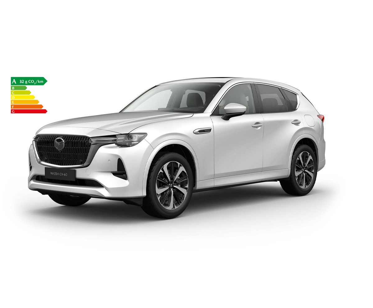 The all-new Mazda CX-60 in Rhodium White exterior colour in the Takumi grade.